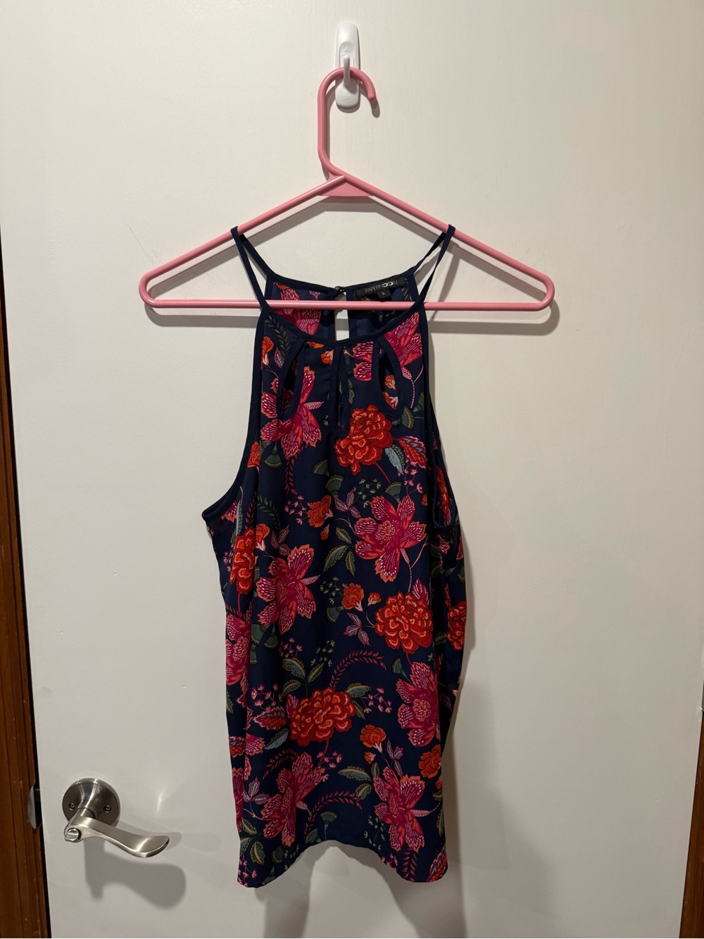 Papermoon Navy Halter Tank with Pink & Red Floral Print